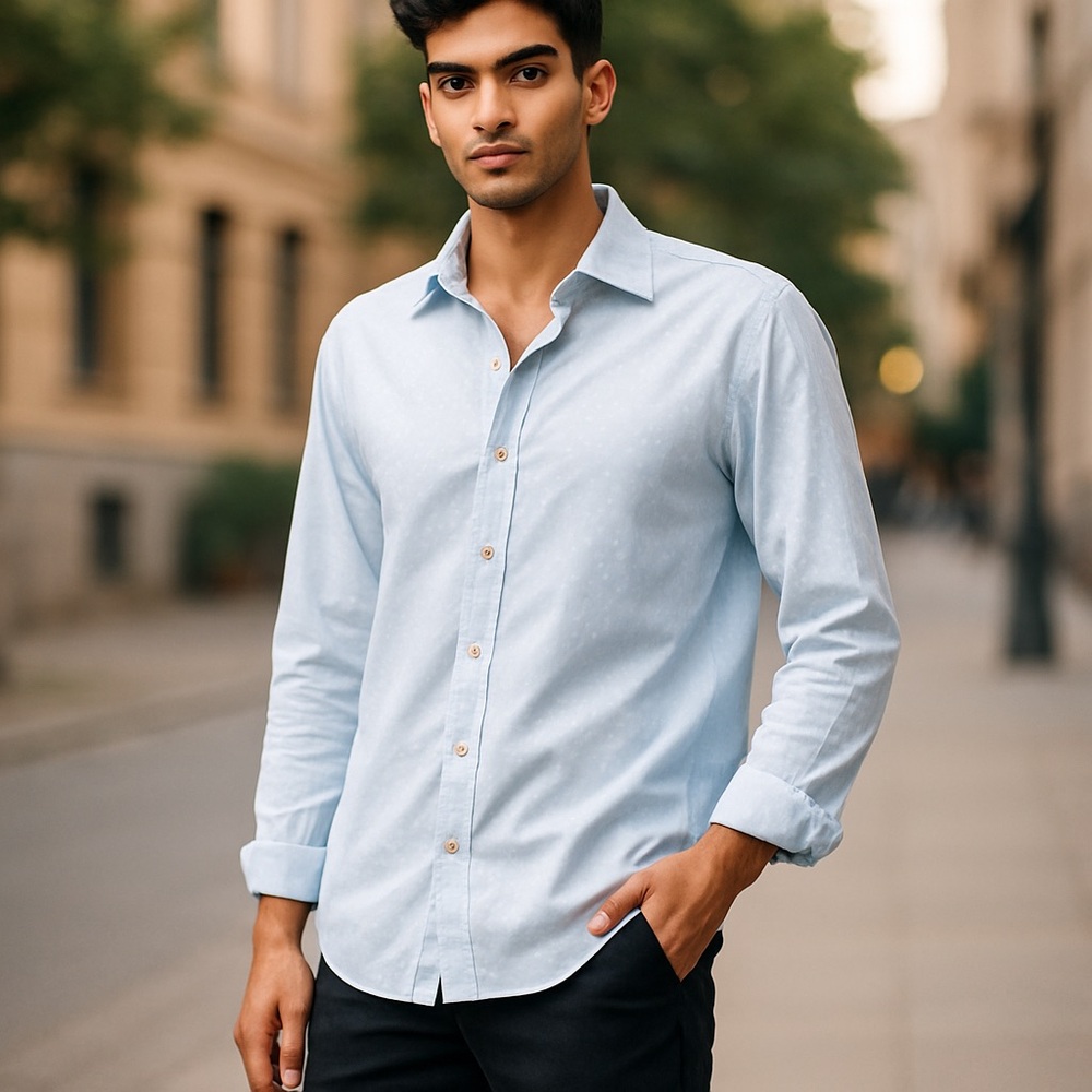 Sz XL Rufus Blue Polka Dot Embroidery Dress Shirt $158 MSRP